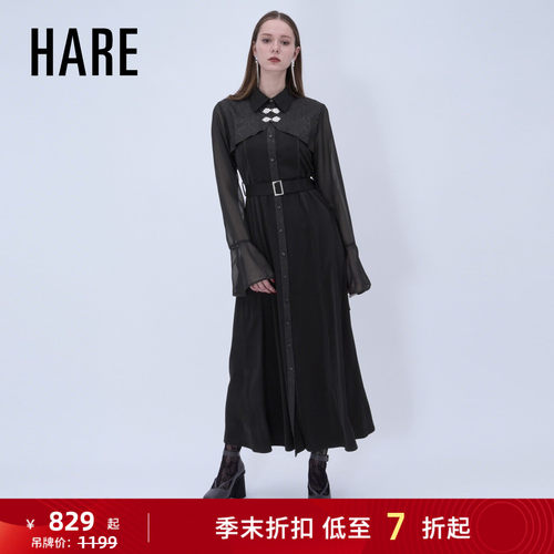 HARE连衣裙女2026夏季新款华丽气质网纱拼接高贵长裙656673