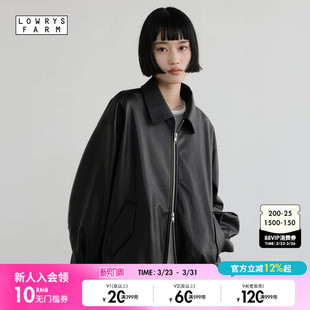 巴恩风翻领PU皮夹克服637617 新款 LOWRYS FARM外套女2026春季