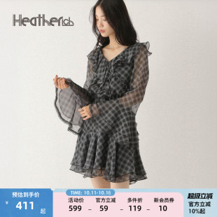 温柔花边收腰V领短裙590755 法式 Heatherich连衣裙女2025秋季 新款