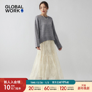 温柔长袖 GLOBALWORK 新款 女26春季 毛衣外套半裙两件套580927 套装