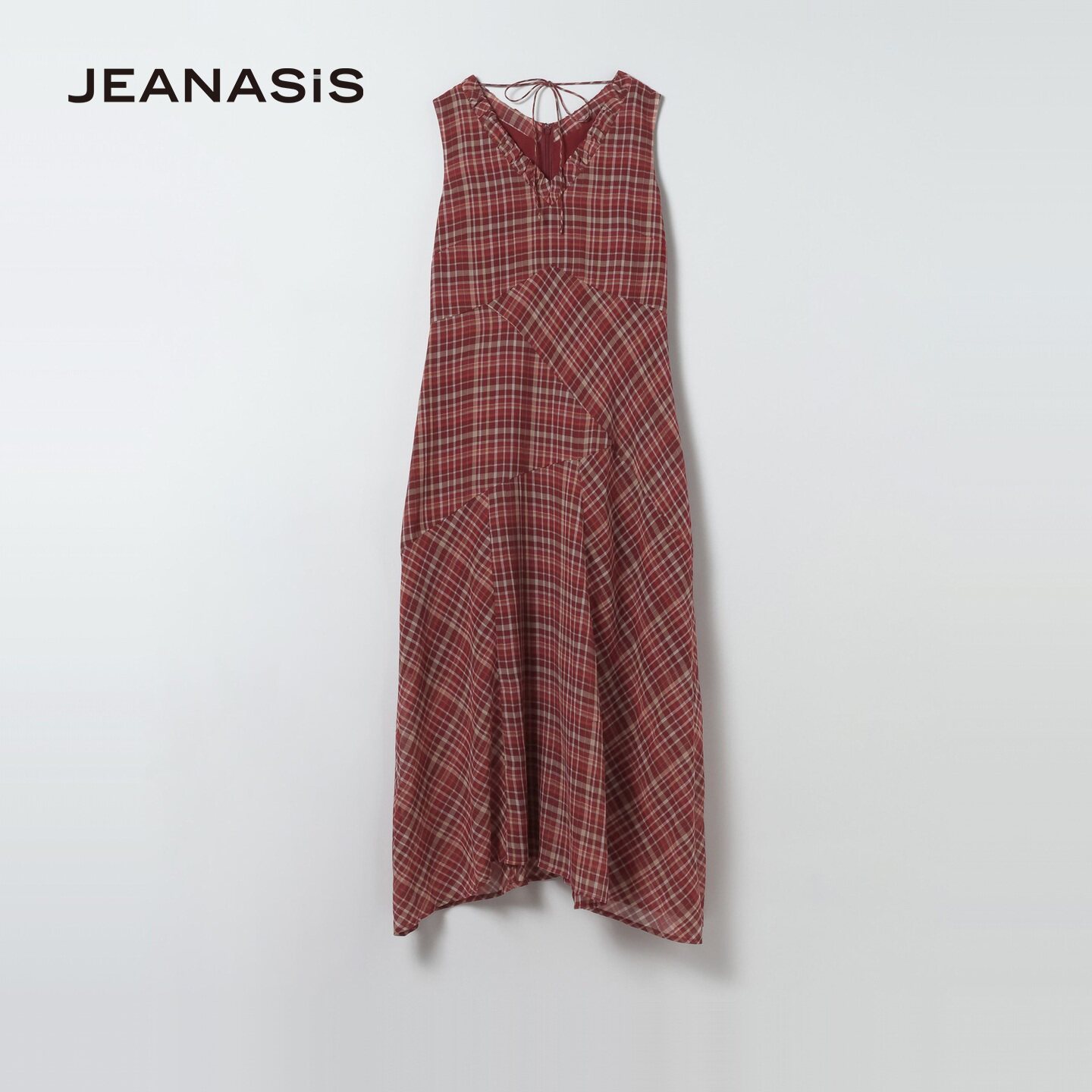 JEANASIS连衣裙女2026夏季新款格纹无袖不规则系带裙66
