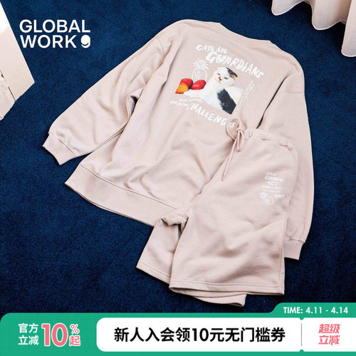 GLOBAL WORK cat's issue系列2026夏季新款日系卫衣裤套装636066