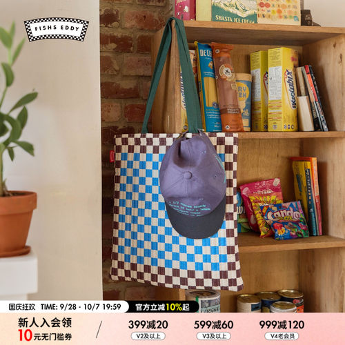 FISHS EDDY 包袋2026新款文艺撞色绗缝棋盘格通勤手提包1063233