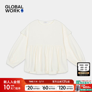 GLOBAL WORK T恤女2026春季新款蓬蓬下摆甜美长袖上衣612873