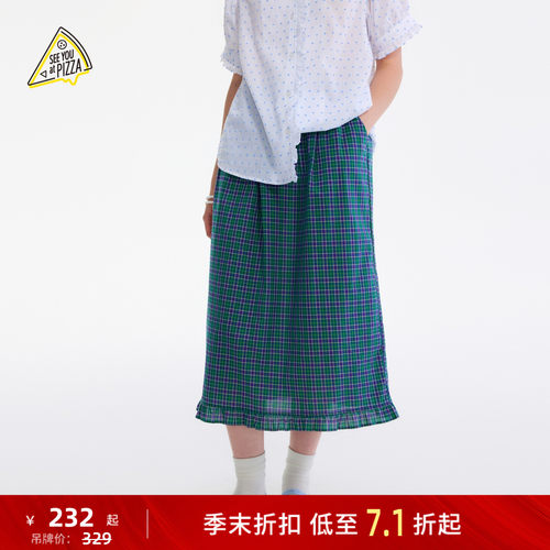 复古格纹半身裙 清新俏皮吸睛