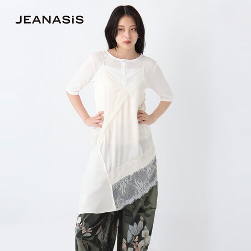 JEANASIS吊带女2026夏季新款蕾丝缎面垂感不规则连衣裙1046473