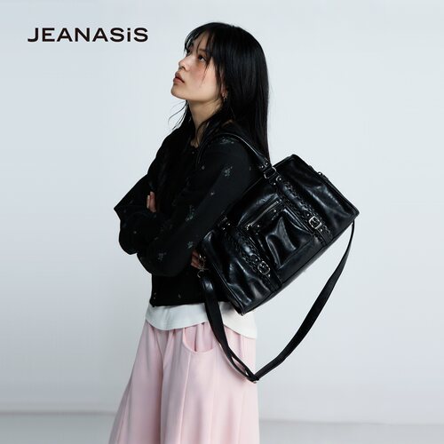 JEANASIS包袋女2026新款复古风编织大容量PU皮提包646442