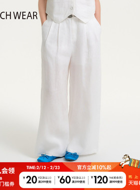 BUCH WEAR休闲裤2026春季新款白色宽松随性亚麻长裤654262