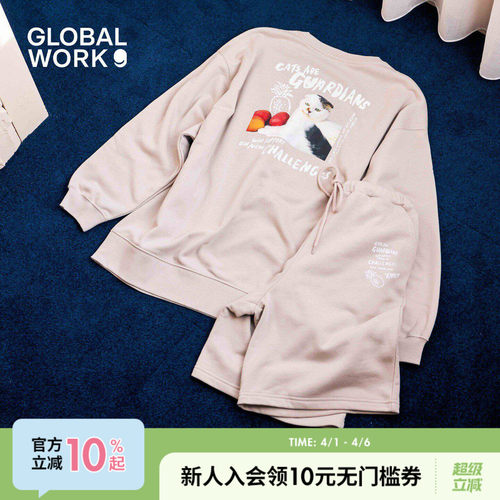 GLOBAL WORK cat's issue系列2026夏季新款日系卫衣裤套装636066