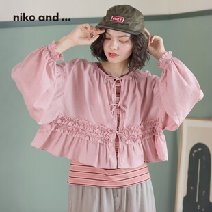niko and ...衬衫女2026秋季新款棉质灯笼泡泡袖宽松罩衫808751
