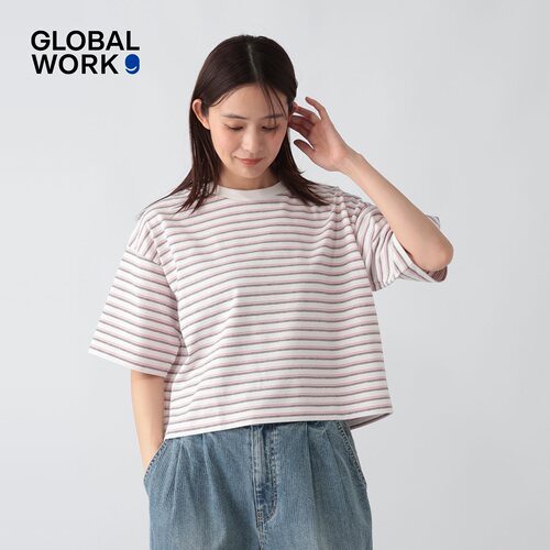 GLOBAL WORK T恤女2026夏季新款温柔条纹宽松通勤短袖上衣1046885