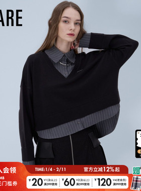 HARE 针织衫女2026春季新款v领流行短款叠穿编织衫638462