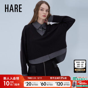 HARE 针织衫女2026春季新款v领流行短款叠穿编织衫638462