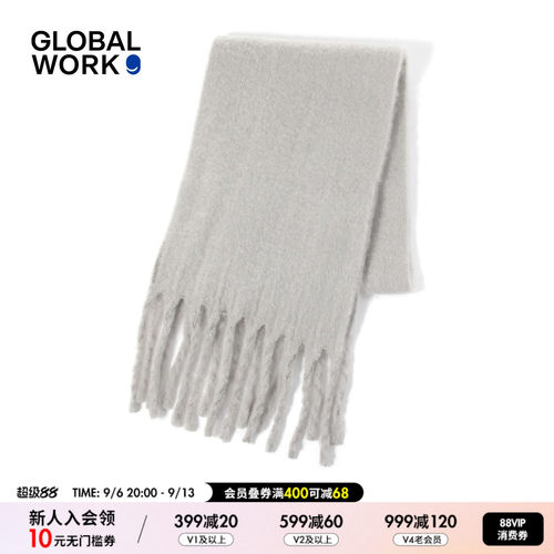 GLOBAL WORK 围巾男女同款2026新款棉花糖流苏围巾600037