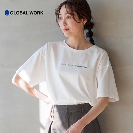 GLOBALWORK T恤女2024春夏新款休闲宽松字母圆领短袖上衣987156