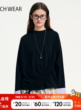 BUCH WEAR T恤女2026春季新款圆领袖口拼接抽褶长袖上衣645973