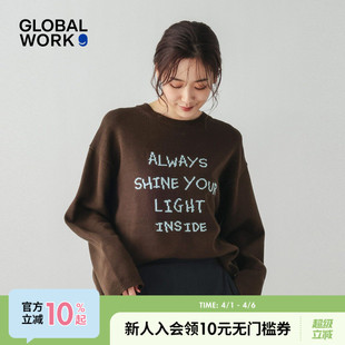 女2026春季 GLOBAL WORK 针织衫 ins风字母圆领宽松毛衣612328 新款