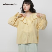 蕾丝荷叶边领长袖 niko 上衣641486 女2026春季 新款 and ...衬衫