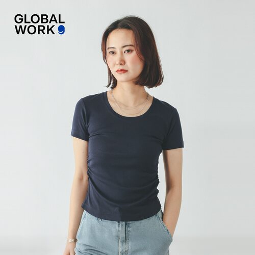 GLOBAL WORK 2026夏季新款含莱赛尔修身收腰抽褶短袖上衣841044