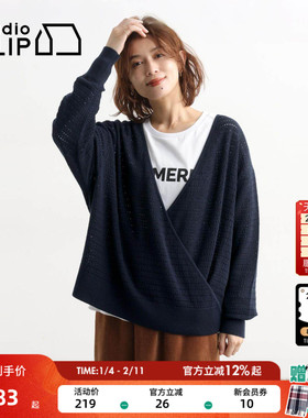 studio CLIP 针织衫女2025冬季新款交叉V领长袖毛衣开衫600373