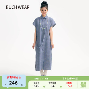 BUCH 新款 休闲格纹长衬衫 裙590705 WEAR连衣裙女2025夏季