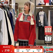 and ...毛衣女2025冬季 新款 niko 休闲红色民族风复古针织衫 593704