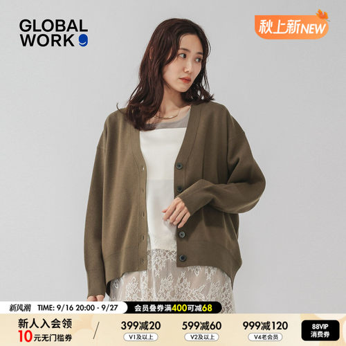 GLOBAL WORK 针织衫女2026秋季新款知性V领单排扣长袖上衣670342