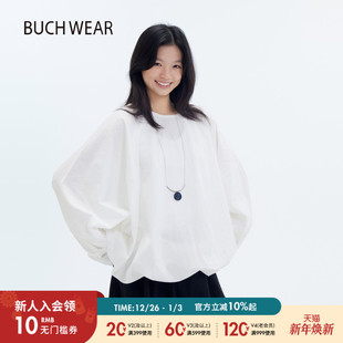 长袖 BUCH 简约棉质宽松花苞式 T恤女2025秋冬新款 上衣605681 WEAR