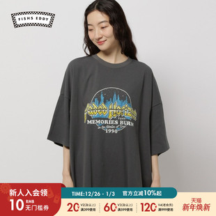 日系休闲宽松短袖 FISHS 新款 T恤女2025夏季 印花上衣452733 EDDY