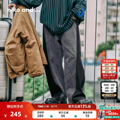 松紧腰拼色宽松慵懒长裤 niko 602186 女2025冬季 新款 and ...牛仔裤