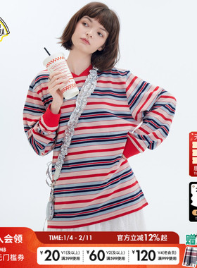 SEE YOU at PIZZA T恤2026春季新款休闲日系条纹长袖上衣602720