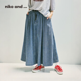 niko and ...半身裙女2026秋季新款棉质撞色拼接牛仔裙1009949