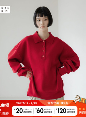 LOWRYS FARM针织衫女2026春季新款气质红色POLO领套头衫648323