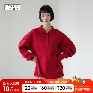 LOWRYS FARM针织衫女2026春季新款气质红色POLO领套头衫648323