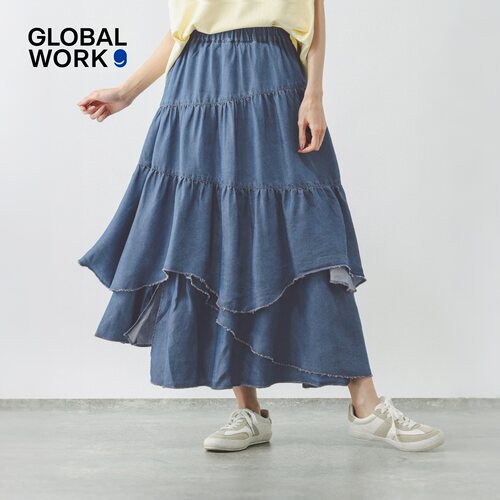 GLOBAL WORK 半身裙女2026夏季新款不规则拼接莱赛尔蛋糕裙658837