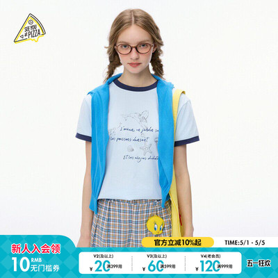SEE YOU at PIZZA T恤女2025夏季新款可爱海洋印花上衣497597
