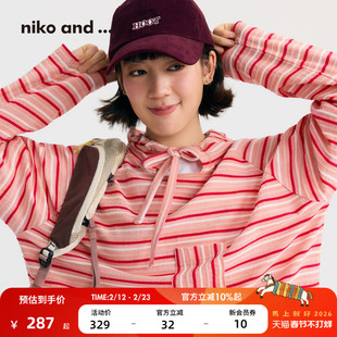 niko and ...T恤女[十五]2026春季新款细条纹连帽长袖上衣662027