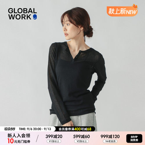 GLOBAL WORK 罩衫女2026秋季新款日系微透两穿长袖套头衫1049344
