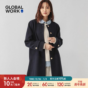 GLOBAL 系扣气质淑女简约毛呢大衣115509 WORK外套女冬季