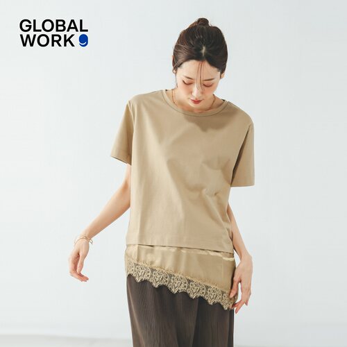 GLOBAL WORK T恤女2026夏季新款含棉不规则蕾丝短袖上衣759899