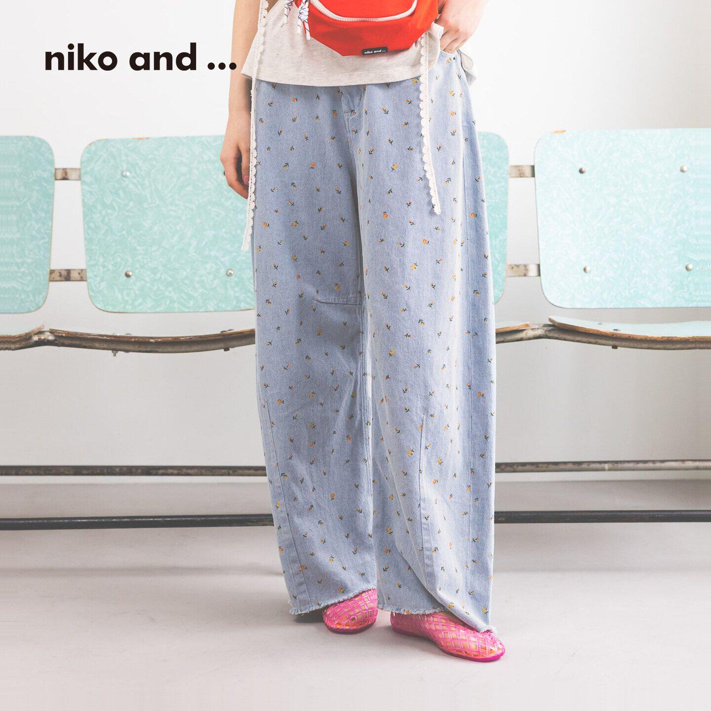 niko and ...休闲裤女2026夏季新款宽松通勤碎花棉质牛仔裤601214