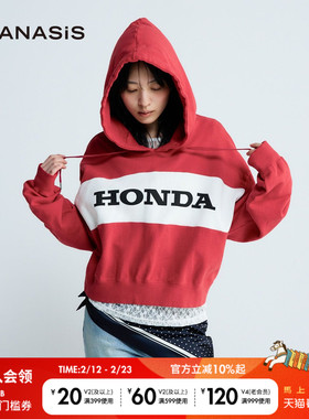 JEANASIS本田联名系列2026春季新款红色棉质长袖连帽卫衣638808