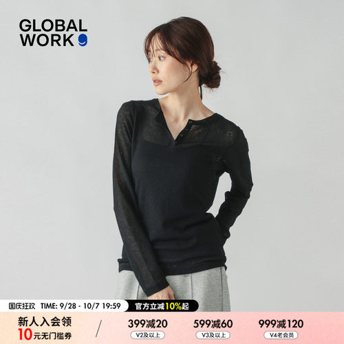 GLOBAL WORK 罩衫女2026秋季新款日系微透两穿长袖套头衫1049344