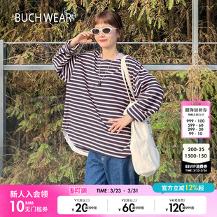 宽松条纹棉质圆领休闲长袖 BUCH 新款 女2026春季 611809 WEAR长袖