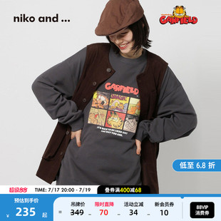 niko and ...卫衣男女同款2026春季新款加菲猫卡通印花上衣633123