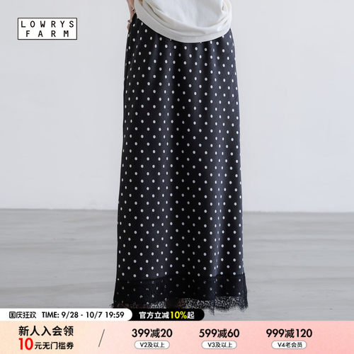 LOWRYS FARM半身裙女2026秋季新款蕾丝拼接波点直筒裙680567