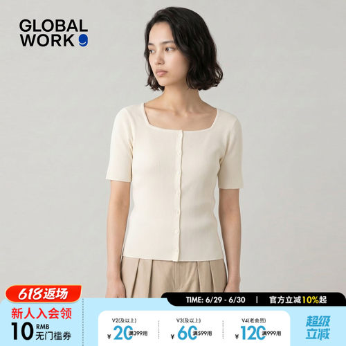 GLOBAL WORK 针织衫女2026夏季新款多色U领修身正肩短袖663970