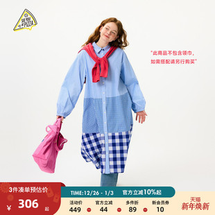 YOU 衬衫 日系格纹拼接长袖 裙459318 PIZZA连衣裙女2025新款 SEE