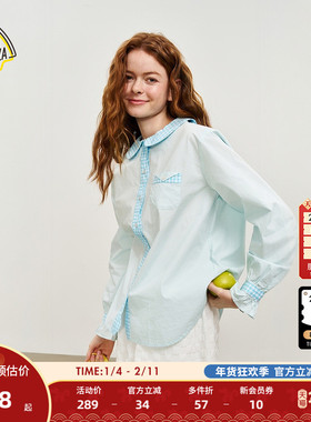 SEE YOU at PIZZA衬衫女2026春季新款格纹花边日系上衣320940