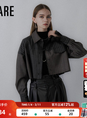 HARE衬衫女2025冬季新款小众潮酷条纹短款拼接长袖外套610234